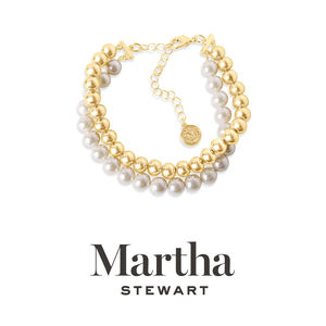 Martha Stewart Two Strand Pearl and Gold Ball Bracelet, 7 Inches For Women